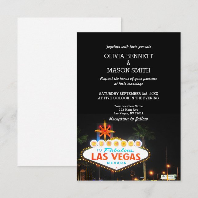 Viva Las Vegas Hochzeit in Urlaubsort Einladung (Vorne/Hinten)