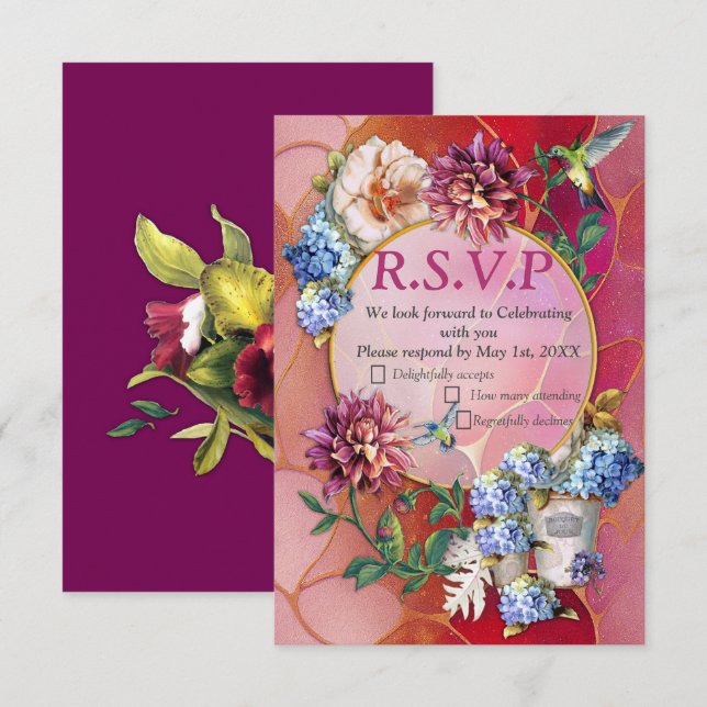 Viva Magenta 2023 Wasserfarbe RSVP Karte (Vorne/Hinten)