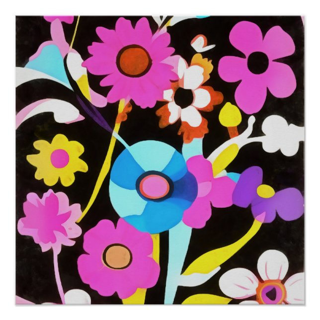 Viva Magenta Abstrakt Retro Boho Frühlingsblumen Poster (Vorderseite)