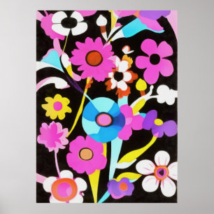 Viva Magenta Abstrakt Retro Boho Frühlingsblumen Poster