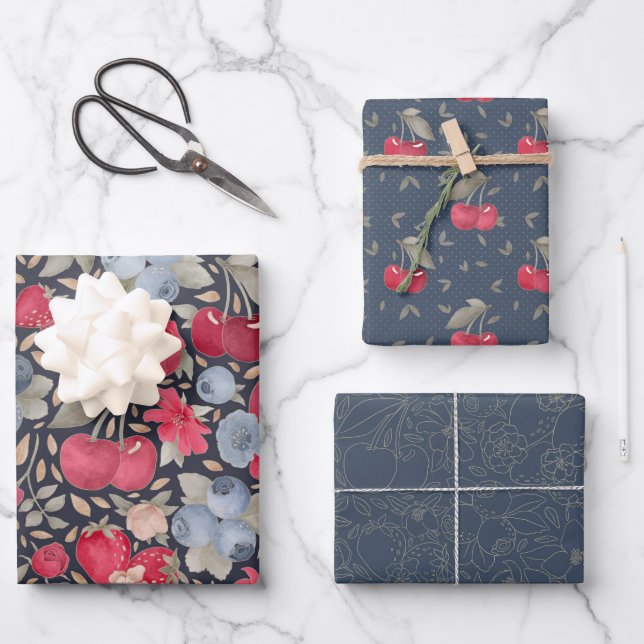 Viva Magenta auf der Marine Gift Wrap Geschenkpapier Set (Vorderseite)