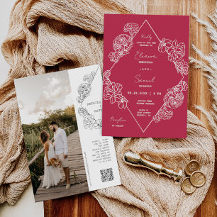 Viva Magenta Botanische Linie Art Boho QR Foto Einladung