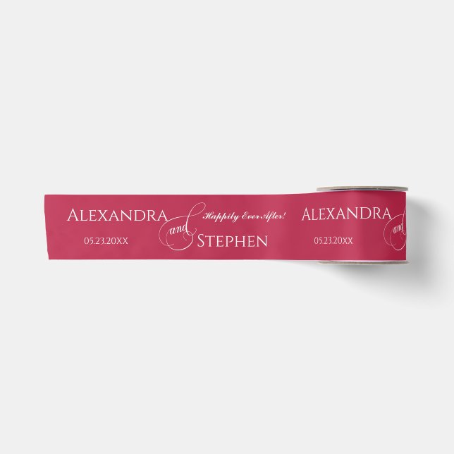 Viva Magenta Chic Calligraphy Couple Name Wedding Satinband (Vorderseite)