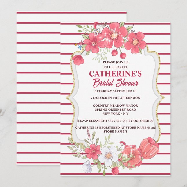 Viva magenta Country Blume Brautparty Chic Einladung (Vorne/Hinten)