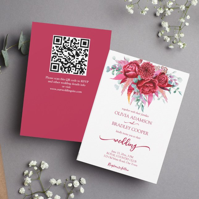 Viva magenta crimson burgundy Blume eucalyptus Einladung (Von Creator hochgeladen)