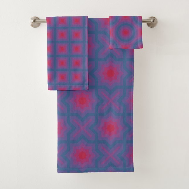 Viva Magenta Delft Muster Badhandtuch Set (Insitu)