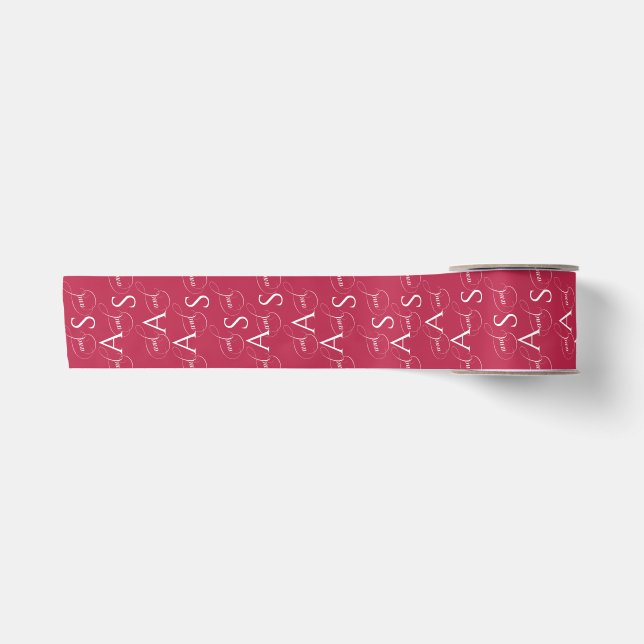 Viva Magenta Elegant Calligraphy Monogram Wedding Satinband (Vorderseite)