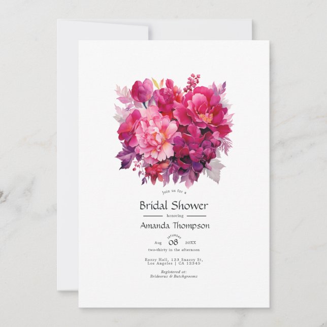 Viva Magenta Floral Bridal Shower Einladung (Vorderseite)