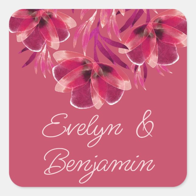 Viva Magenta Floral Quadratischer Aufkleber (Vorderseite)