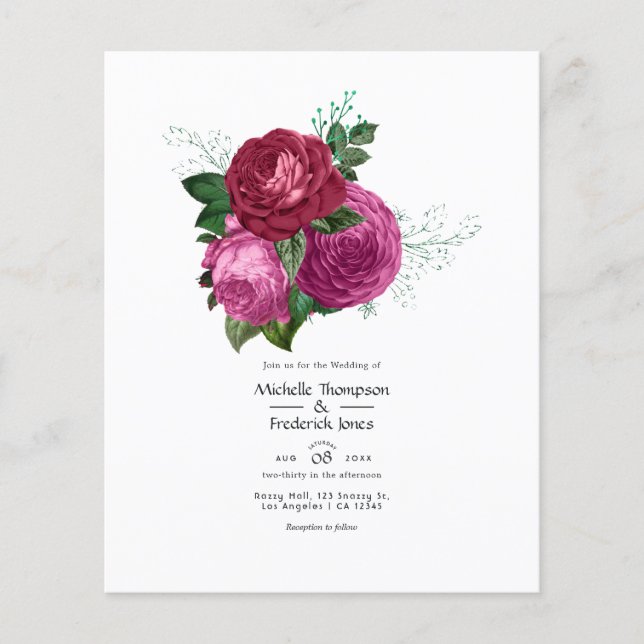 Viva Magenta Floral Wedding Einladung Flyer (Vorne)
