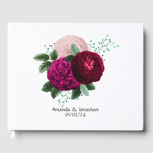 Viva Magenta Floral Wedding Gästebuch (Vorderseite)