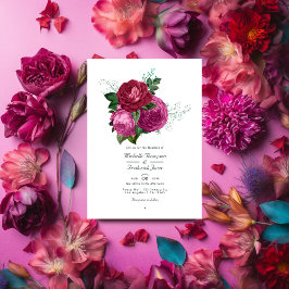 Viva Magenta Floral Wedding QR Code UAwg Einladung
