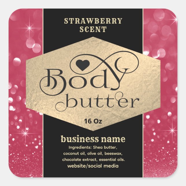 Viva magenta funkelnde Typografie Butter Quadratischer Aufkleber (Vorderseite)
