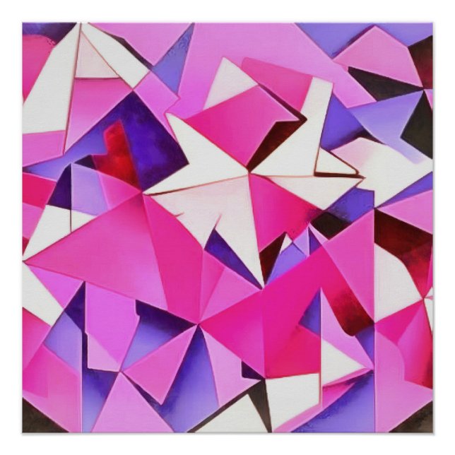 Viva Magenta Geometric Hydrangea Abstrakte Kunst Poster (Vorderseite)