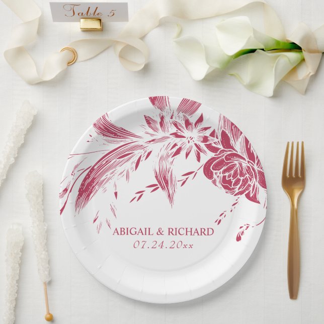 Viva magenta Hochzeit in Rosa und Weiß Blume Pappteller (Hochzeit)