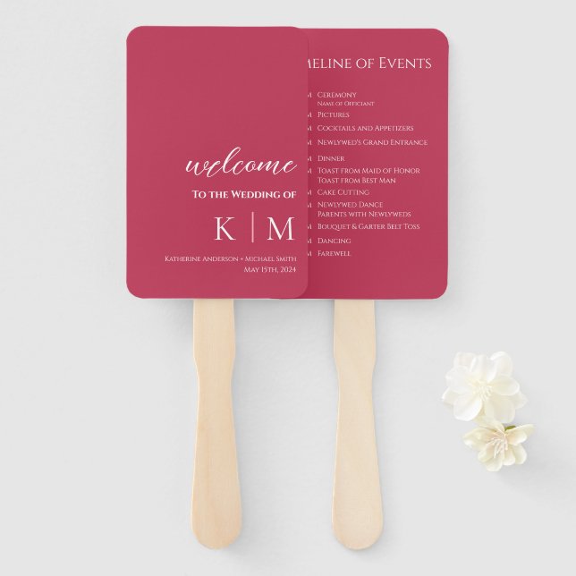 Viva Magenta-Modern- Monogram-Wedding Program- Fächer (Vorne und Hinten)
