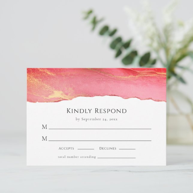 Viva Magenta Modern Wedding RSVP Response Card Karte (Stehend Vorderseite)