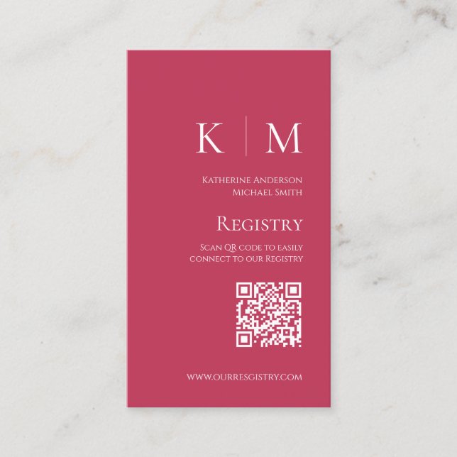 Viva Magenta - Monogram-Modern-Wedding Registry- Visitenkarte (Vorderseite)