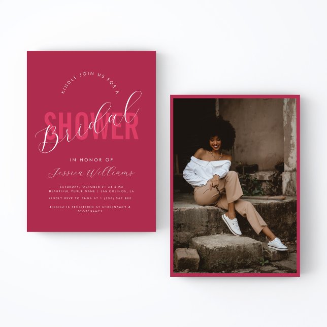 Viva Magenta Pink Bold Script Foto Brautparty Einladung (Von Creator hochgeladen)
