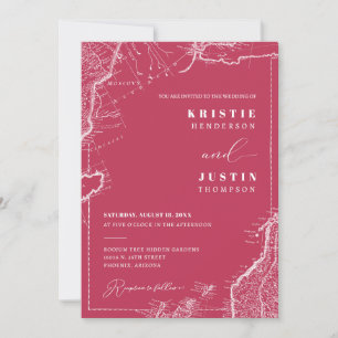 Viva Magenta Retro Travel QR Code Foto Hochzeit Einladung