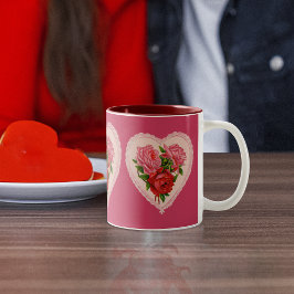 Viva Magenta Rose im Herzen Vintag Valentine Zweifarbige Tasse
