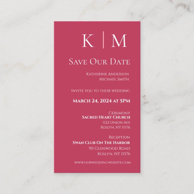 Viva Magenta und weiß-modern-Save the Date- Visitenkarte (Vorderseite)