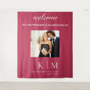 Viva Magenta und White-Foto-Wedding- Wandteppich