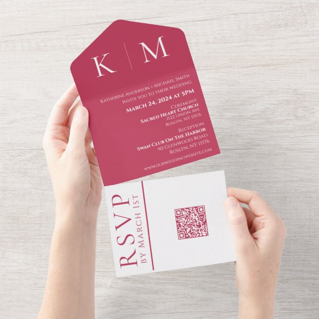 Viva Magenta und White-Monogram-Wedding Einladung  (Abreißen)
