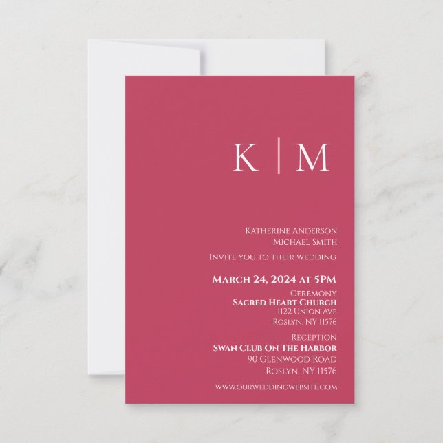 Viva Magenta und White-Monogram-Wedding- Einladung (Vorderseite)
