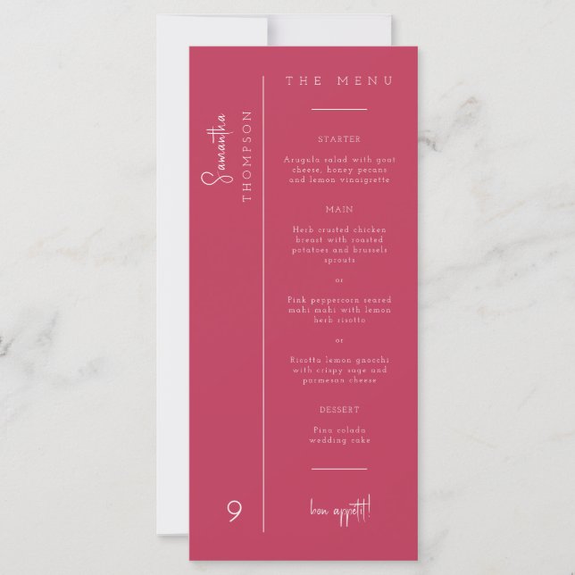 Viva Magenta Wedding Vielen Dank Platzkarte Menü (Vorderseite)