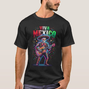 Viva Mexico Mariachi Shirt, Buntes Skelett Guit T-Shirt