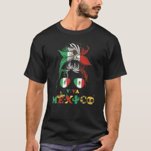 Viva Mexico Messy Bun Mexican Flag Hispanic Herita T-Shirt