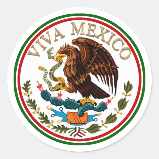 Viva Mexico Mexican Flag Icon w/ Gold Text Runder Aufkleber (Vorderseite)