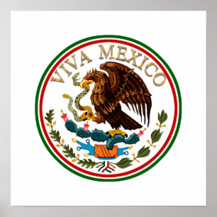 Viva Mexico Mexikanische Flagge Symbol w/ Gold Tex Poster