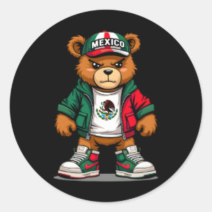 Viva Mexico Mexikos mexikanischer Flaggenbär Cinco Runder Aufkleber