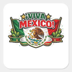 Viva Mexico Patriotische Typografie Mexikanisch Quadratischer Aufkleber