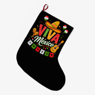 Viva Mexiko Mexikanischer Sombrero Maracas Großer Weihnachtsstrumpf