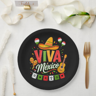 Viva Mexiko Mexikanischer Sombrero Maracas Pappteller