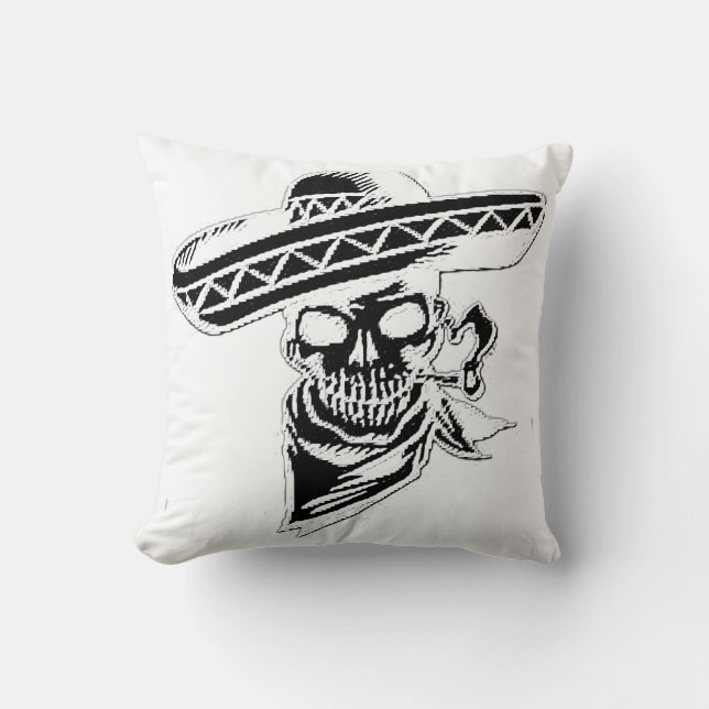 "Viva Mexiko" Schädel mit Sombrero Kissen (Vorderseite)