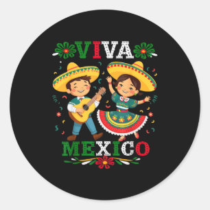 Viva Mexiko Süße Cartoon Mexikanischer Junge & Mäd Runder Aufkleber