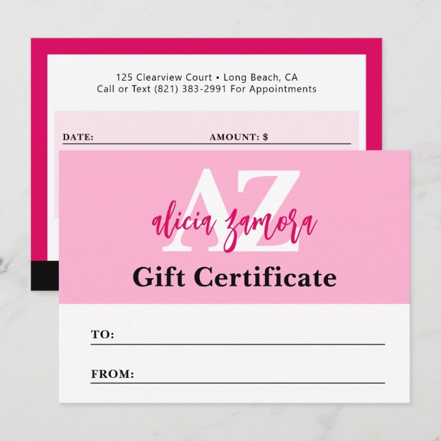 Viva Modern Magenta Fashion Geschenkgutschein Einladung (Vorne/Hinten)