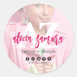 Viva Modern Magenta Social Influencer Custom Foto Runder Aufkleber