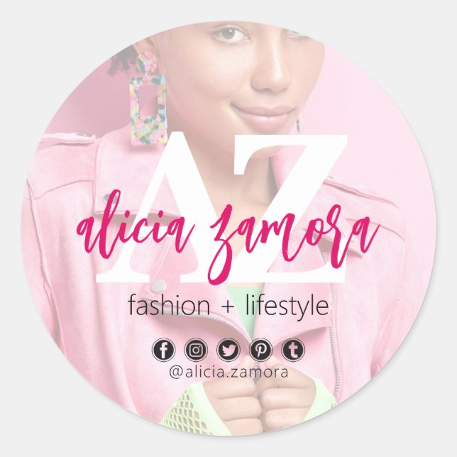 Viva Modern Magenta Social Influencer Custom Foto Runder Aufkleber (Vorderseite)
