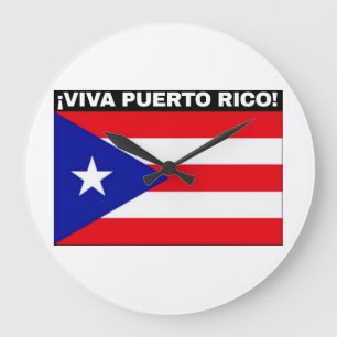 VIVA PUERTO RICO FLAGGEMÄLDE WEISSE SCHRIFT GROßE WANDUHR