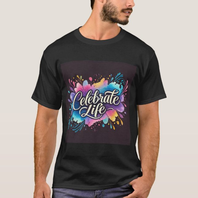 Vivant Aquarelle Célébration Design Mens Tshirt (Devant)