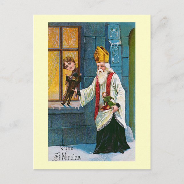 "Vive St. Nicolas" Vintages Französisch Postkarte (Vorderseite)