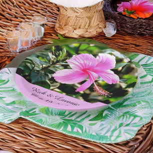 Vivialer tropischer Pink-Hibiskus Personalisiert Pappteller