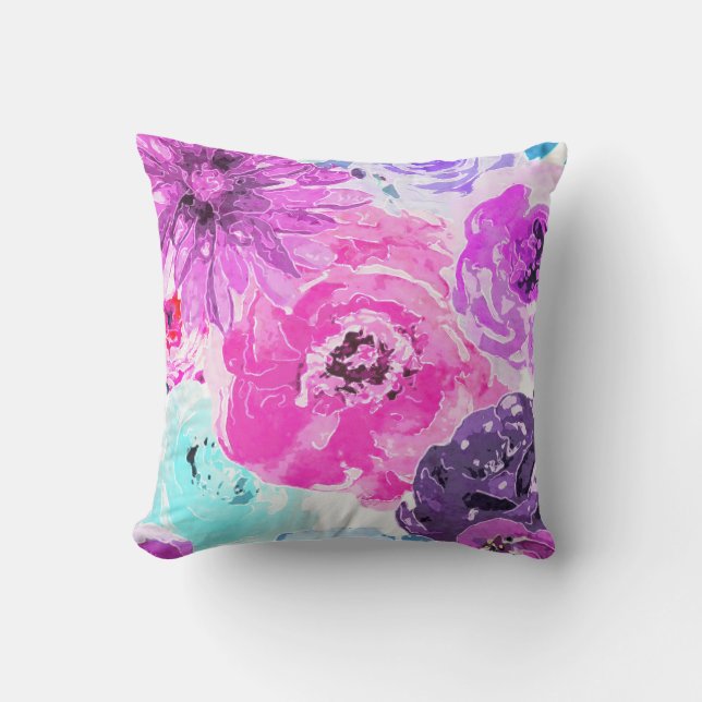 Viviane Violet Fettflorale Blume Rosa Lila Chic Kissen (Vorderseite)