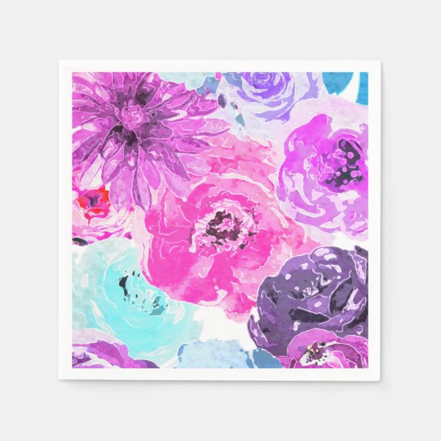 Viviane Violet Fettflorale Blume Rosa Lila Chic Serviette (Vorderseite)