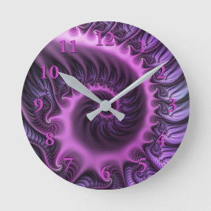 Vivid Abstract Cool Pink Purple Fractal Art Spiral Runde Wanduhr